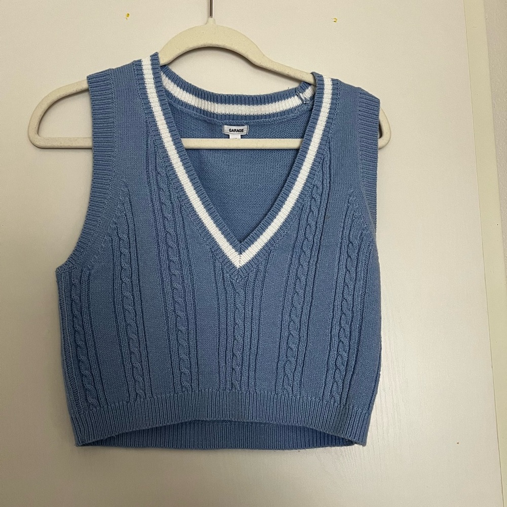 light blue cropped sweater vest